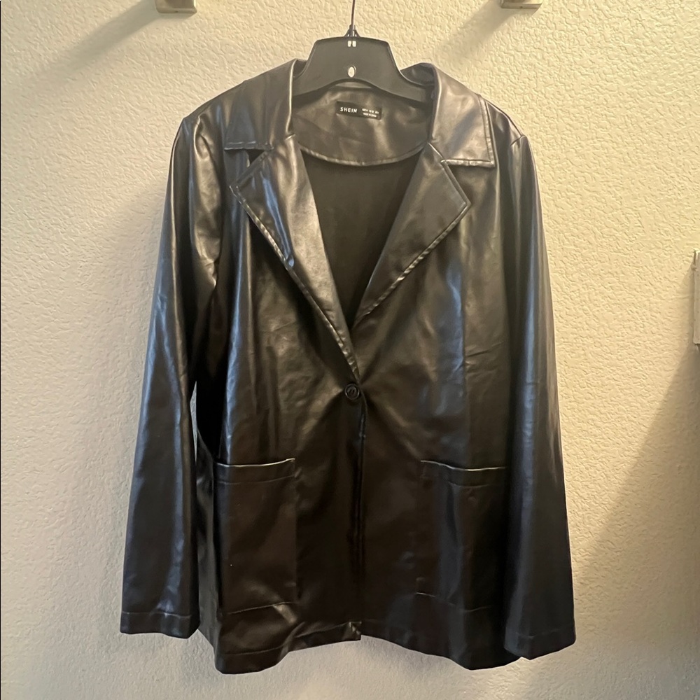 SHEIN Black Faux Leather Blazer - Picture 3 of 4